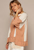 Pol Clothing - Oversize notched neck frayed edge contrast knit top SALE: L / LATTE/IVORY