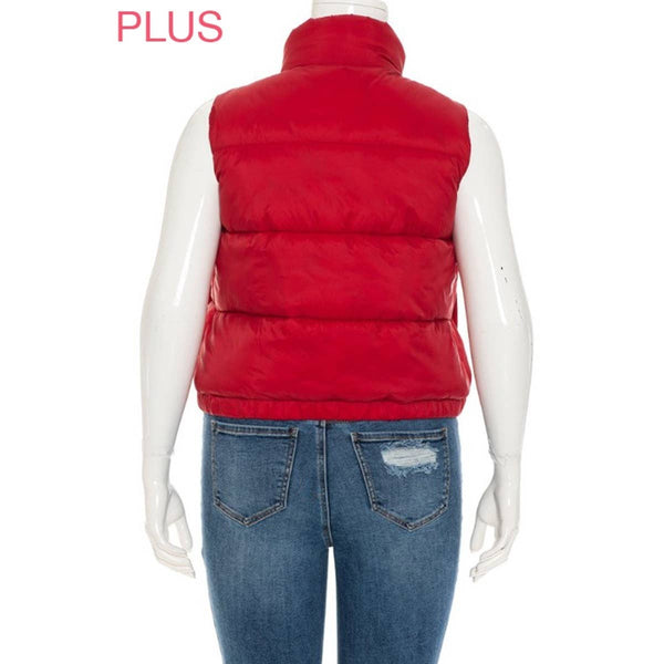 Timeless - PLUS Nylon High Neck Faux Down Puffer Vest: IVORY / 3X