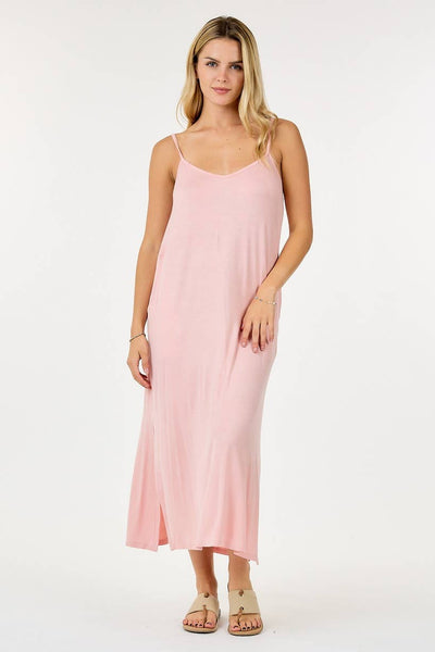 Shop Basic USA - Solid Long Dress With Spaghetti Straps: M / BLACK