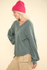 VERY J - NT11946-Two Tone Otto Ribbed V-Neck Oversized Knit Top: OATMEAL / S-M-L/2-2-2