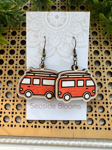 Seasideblooms - Boho hand painted lightweight maple wood earrings 