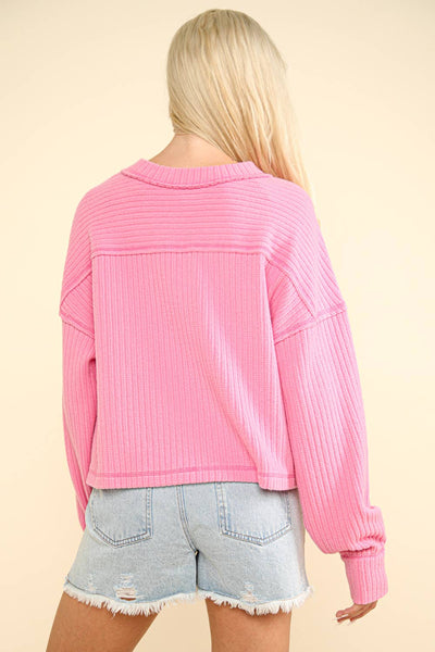 VERY J - NT11804-Casual Comfy Soft V-Neck Knit Top: ECRU / S-M-L/2-2-2