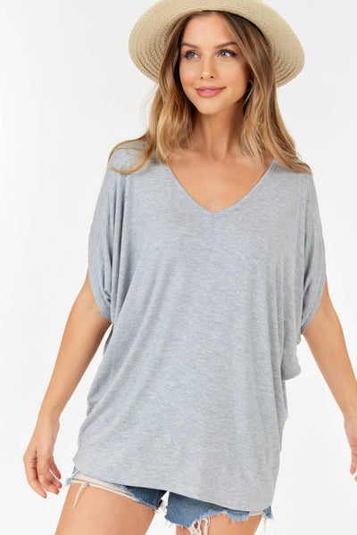 Shop Basic USA - Women's V Neck Top with dolman sleeves: M / H GREY