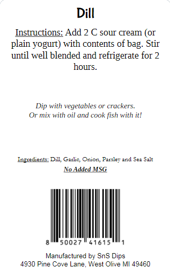 SnS Dips - Private Label Dip Mixes: Cucumber Dill