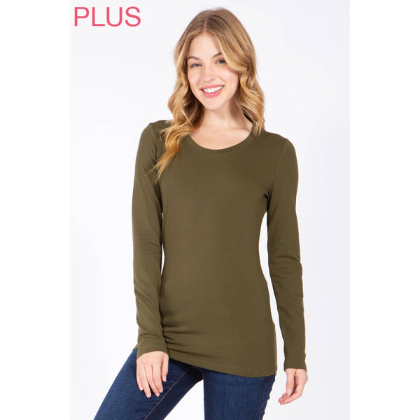 Timeless - Plus Long Sleeve Round Neck Top Shirt: BLACK / 2X