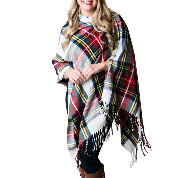 Top It Off - 3-In-1 Plaid Wrap- SALE $4.50: White Multi Plaid