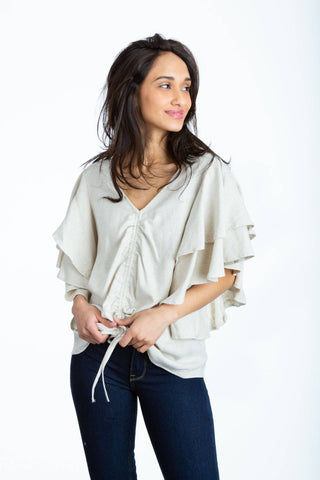 Given Kale - Cascade Sleeve Top: Natural / S