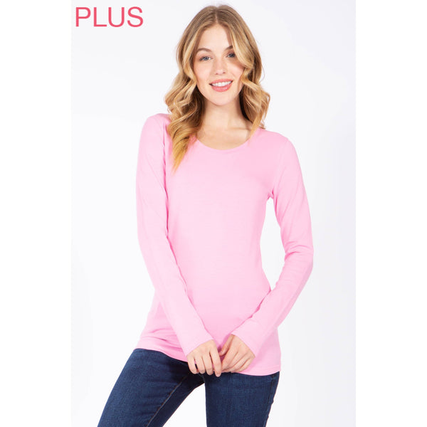 Timeless - Plus Long Sleeve Round Neck Top Shirt: BLACK / 3X