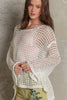 Pol Clothing - Dropped Shoulder Open Knit Boat Neck Sweater Top: L / CREAM