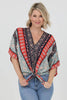 Nostalgia - E2Q81-FL91 TIE FRONT SHORT SLV BLOUSE: L