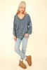 VERY J - NT11802-Washed Knit V-Neck Oversized Top: Black / S-M-L/2-2-2