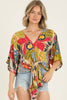 Nostalgia - N2Q81-A865 V NECK KIMONO SLEEVE TIE WAIST BLOUSE: L