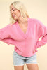 VERY J - NT11804-Casual Comfy Soft V-Neck Knit Top: ECRU / S-M-L/2-2-2