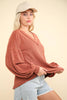 VERY J - NT11946-Two Tone Otto Ribbed V-Neck Oversized Knit Top: OATMEAL / S-M-L/2-2-2