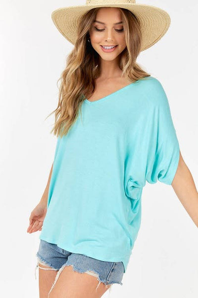 Shop Basic USA - Women's V Neck Top with dolman sleeves: XL / DUSTY GREEN