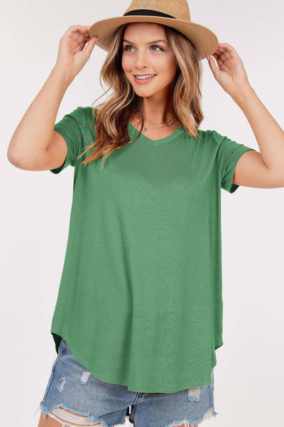 Shop Basic USA - Basic Short Sleeve V Neck Top: L / BLACK