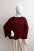 Leto Accessories - Ribbed Knit Pattern Poncho w/ Sleeves: Burgundy