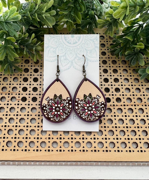 Seasideblooms - Flowers handpainted maple wood earrings