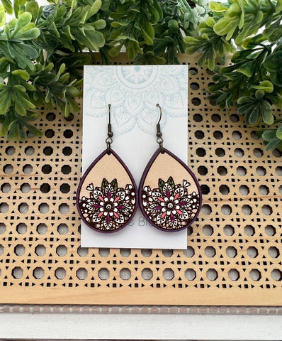 Seasideblooms - Flowers handpainted maple wood earrings