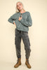 VERY J - NT11947-Two Tone Otto Ribbed Oversized Soft Comfy knit Top: MOSS / S-M-L/2-2-2