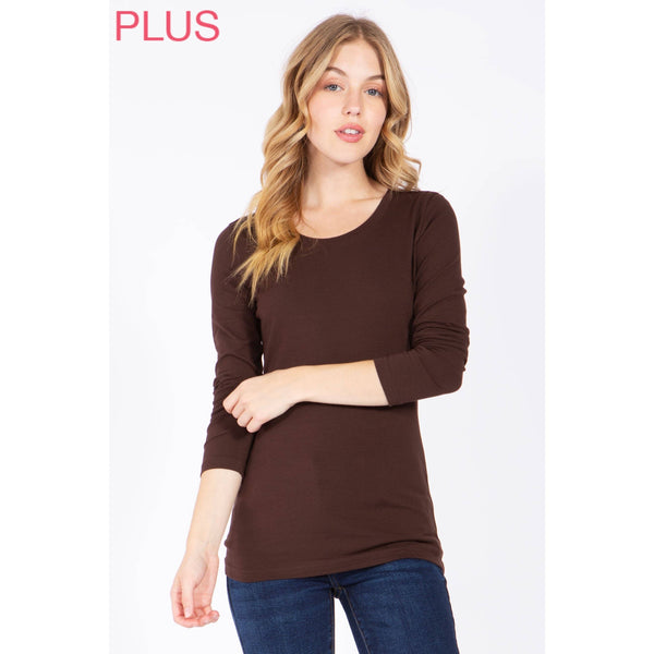 Timeless - Plus Long Sleeve Round Neck Top Shirt: WHITE / 3X