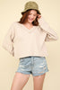 VERY J - NT11804-Casual Comfy Soft V-Neck Knit Top: ECRU / S-M-L/2-2-2