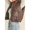 Timeless - FAUX LEATHER HIGH NECK ZIP UP PUFFER VEST: BLACK / S-M-L(2-2-2)