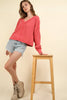 VERY J - NT11804-Casual Comfy Soft V-Neck Knit Top: OLIVE / S-M-L/2-2-2