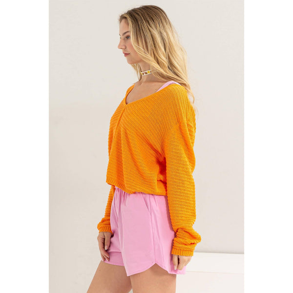 HYFVE - DZ24A559-V NECK DROPPED SHOULDER SWEATER: S / ORANGE