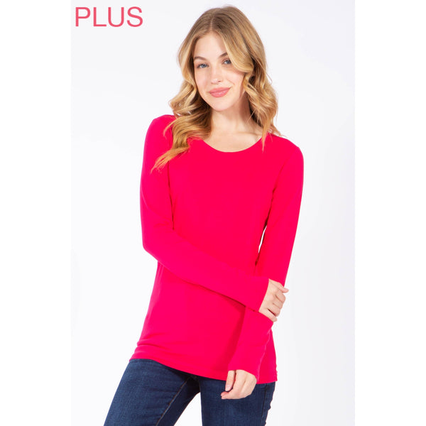 Timeless - Plus Long Sleeve Round Neck Top Shirt: BLACK / 1X