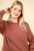 VERY J - NT11947-Two Tone Otto Ribbed Oversized Soft Comfy knit Top: MOSS / S-M-L/2-2-2