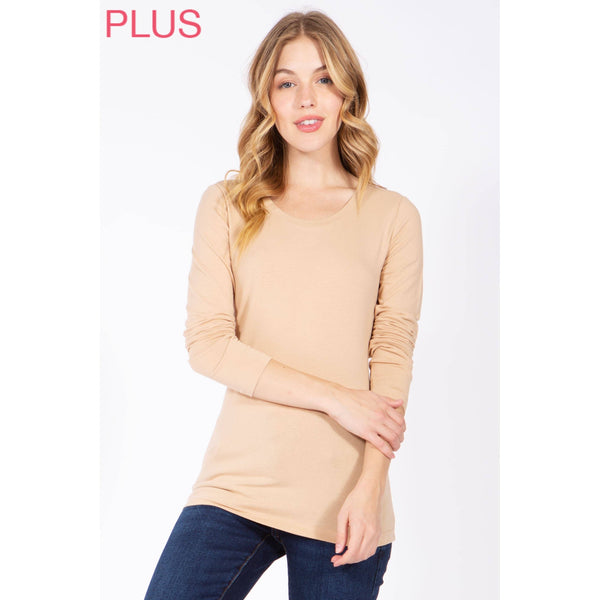 Timeless - Plus Long Sleeve Round Neck Top Shirt: WHITE / 3X