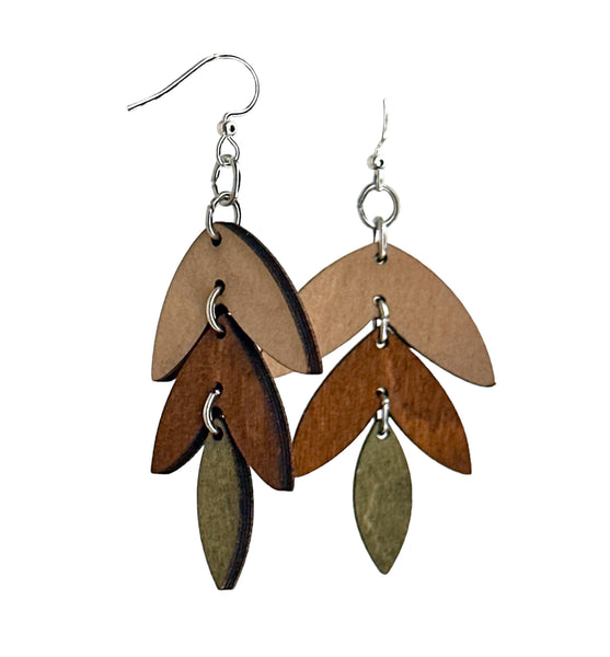 Green Tree Jewelry - Three Piece Earrings #1773: B - Black, Tan, Natural Wood