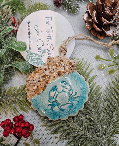 Teal Turtle Studio - Sandy Crab Shell Ceramic Ornament