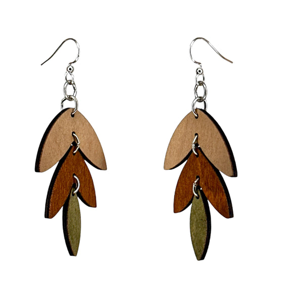 Green Tree Jewelry - Three Piece Earrings #1773: B - Black, Tan, Natural Wood