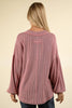 VERY J - NT11946-Two Tone Otto Ribbed V-Neck Oversized Knit Top: MOSS / S-M-L/2-2-2