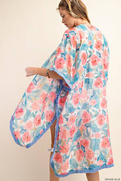 Kori - COZY ABSTRACT PRINT COVER UP KIMONO: PINK - GREEN / SM