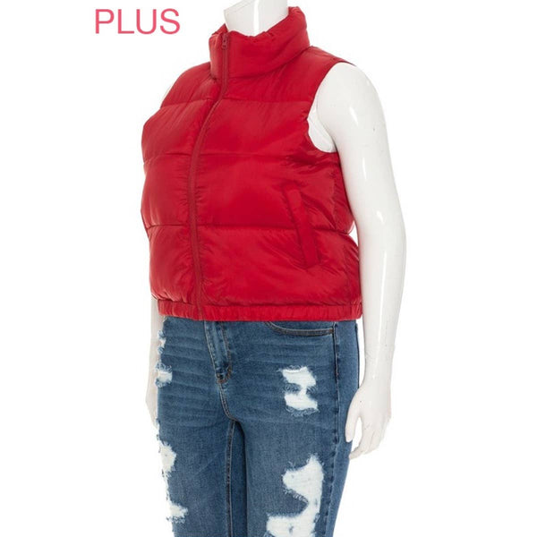 Timeless - PLUS Nylon High Neck Faux Down Puffer Vest: BLACK / 3X