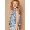 Pol Clothing - V-neck sleevless western embroidery denim vest: DENIM / OS