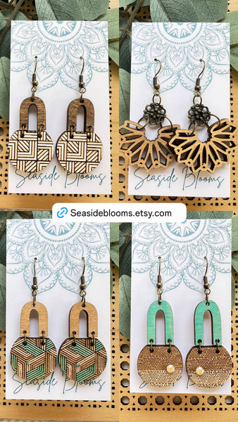 Seasideblooms - Boho hand painted lightweight maple wood earrings