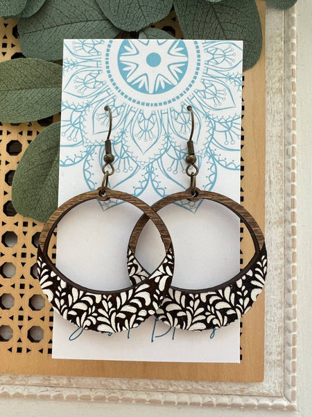 Seasideblooms - Boho damask all wood lightweight hoops 