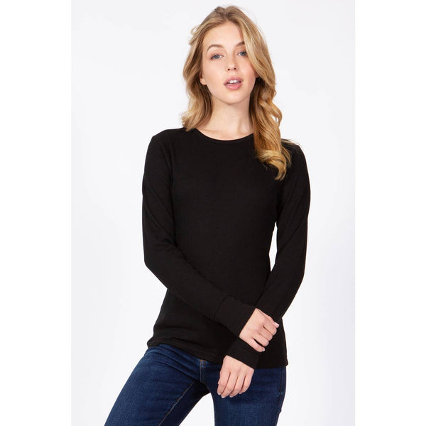 Timeless - Long Sleeve Round Neck Thermal Top Shirt: WHITE / L