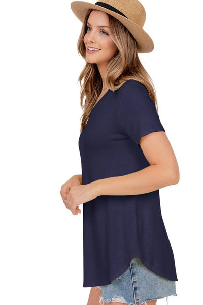 Shop Basic USA - Basic Short Sleeve V Neck Top: XL / NAVY