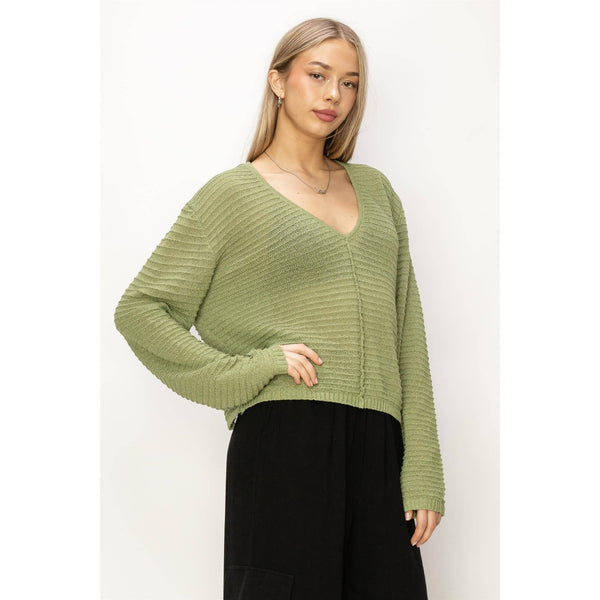 HYFVE - DZ24A559-V NECK DROPPED SHOULDER SWEATER: S / ORANGE