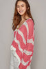 Pol Clothing - V-neck long sleeve stripe button down lightweight SALE: L / PINK/ IVORY