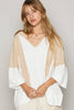 Pol Clothing - Oversize notched neck frayed edge contrast knit top SALE: M / LATTE/IVORY