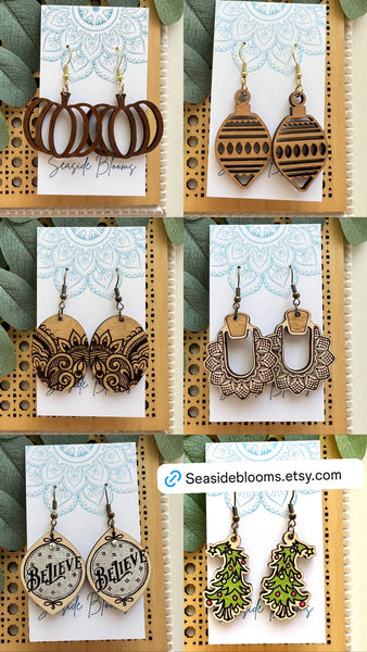 Seasideblooms - Boho hand painted lightweight maple wood earrings 