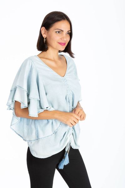 Given Kale - Cascade Sleeve Top: Bleach Out / S