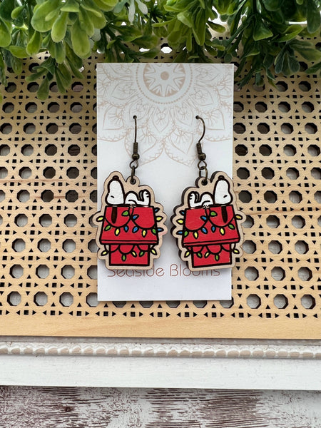 Seasideblooms - Christmas hand painted lightweight maple wood earrings 