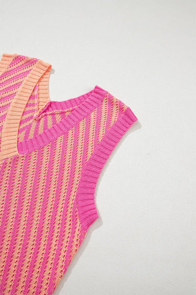 Little Daisy Closet - LDC Chevron Knit V Neck Sweater Vest: S / Pink